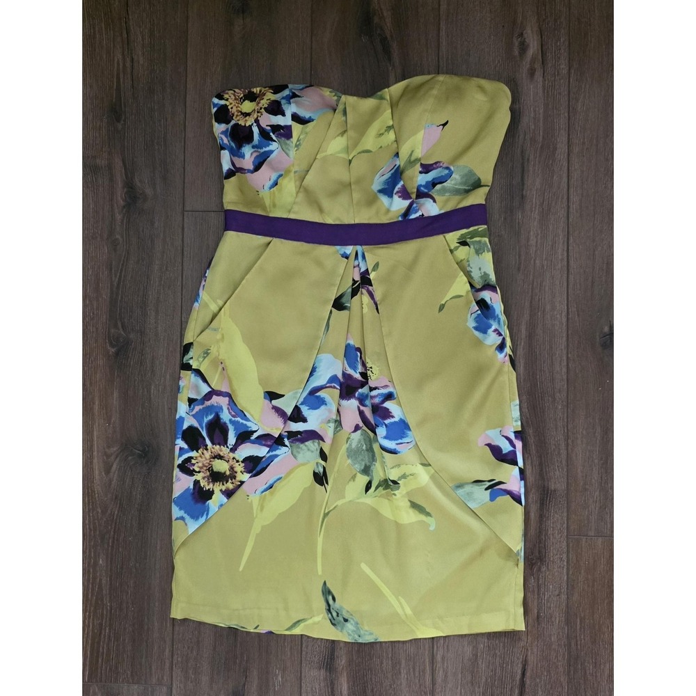 NWT Vince Camuto Dress Womens 10 Green Floral Strapless Pleated Party Cocktail - Picture 7 of 16
